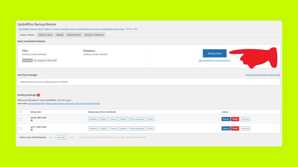 Screenshot For Backup Your Website Regularly Using Updraft